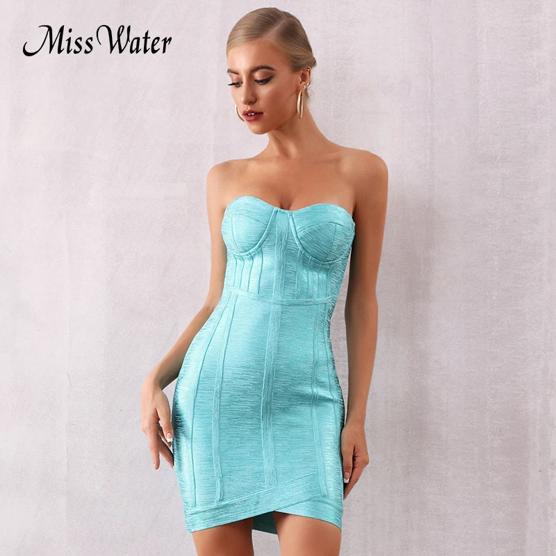 

Miss Water 2020 New Summer Women Strapless Bandage Dress Mini Sexy Sleeveless Bodycon Club Celebrity Evening Party Dress Vestido