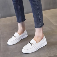 2022 new autumn loafers womens leather one step soft leather white shoes soft sole large size womens shoes 40 43 women shoes