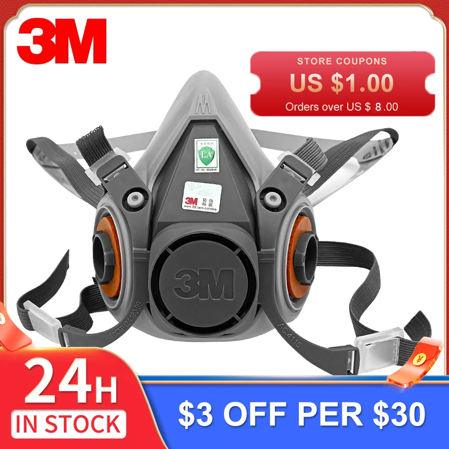 

3M 6200 Gas Mask for Spray Paint Decoration Chemical Dust Mask Body Protect Toxic Steam Filter Respirator Reusable Half Mask