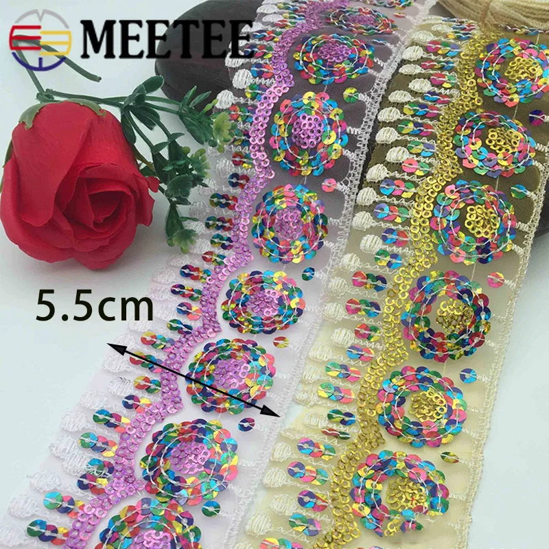 1 шт. (10 ярдов) 3D Цветочная вышитая кружевная отделка с пайетками золотистого и