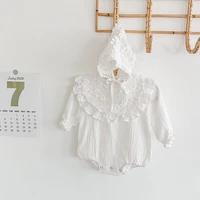 0 2years baby girl bodysuit fall winter infant toddler white flower lace rompers hat bibs 3pcs set newborn outfit clothes kf626