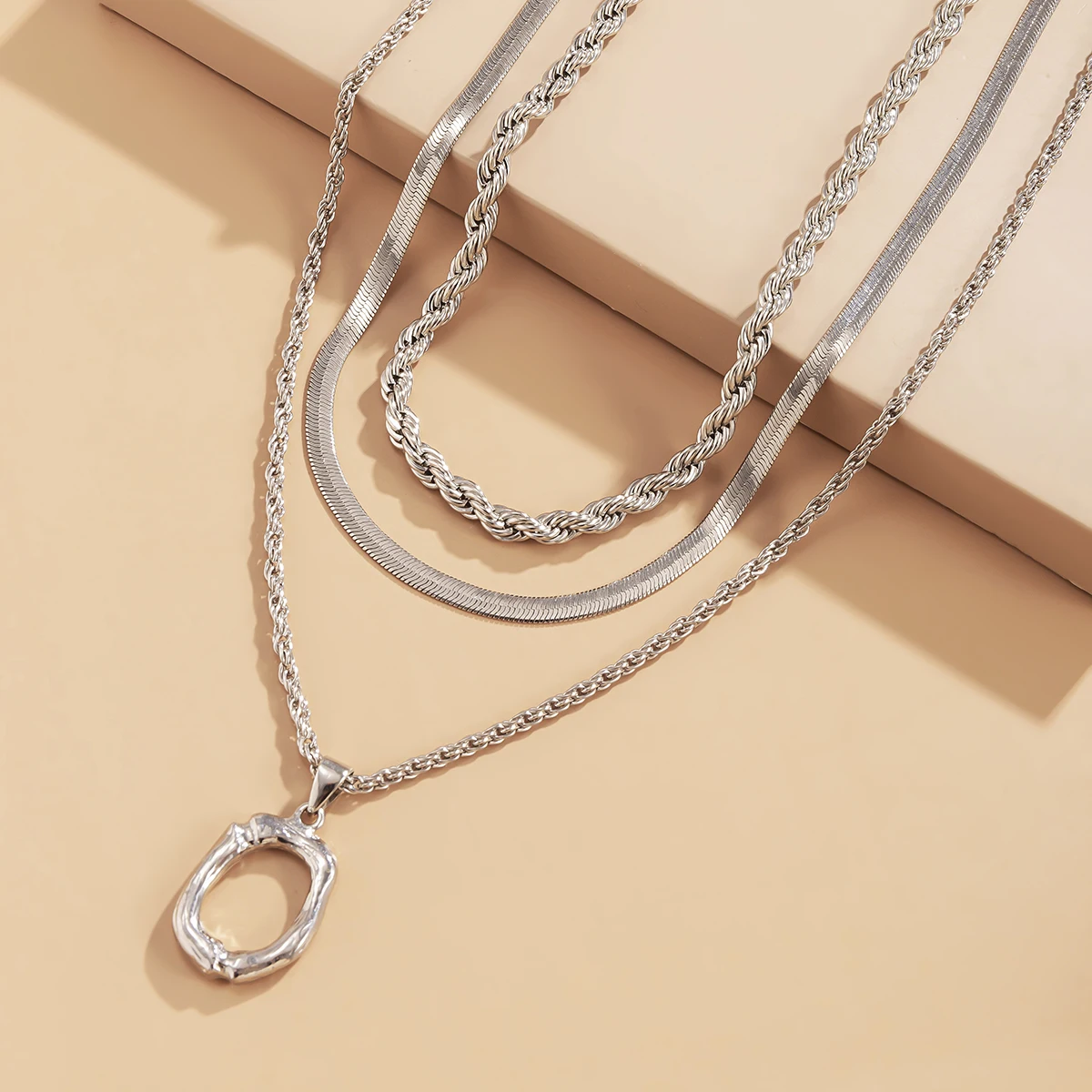 

IngeSight.Z 3Pcs/Set Copper Flat Snake Twisted Metal Rope Chain Choker Necklace Multi Layered Letter O Pendant Necklaces Jewelry