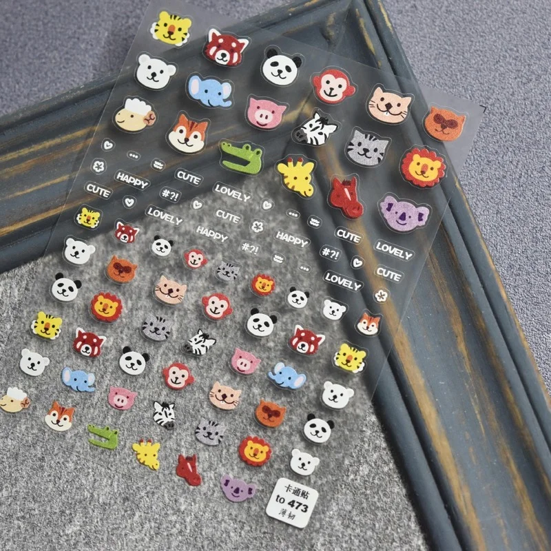 

2021 Cute Lovely Animal 5D Nail Sticker Happy Tiger Line Panda Anaglyph Effect Nail Art Decoration Adhesive Manicure Accessories