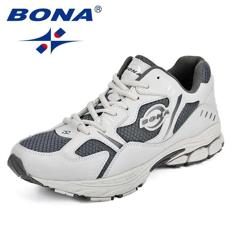 LIGHT GREY DARK GREY BONA Brand Sneakers Mesh Breathable Men Running Shoes Classical Fashion Outdoor Sport Shoes Male Low Tops Jogging Shoes - Цвет: LIGHT GREY DARK GREY