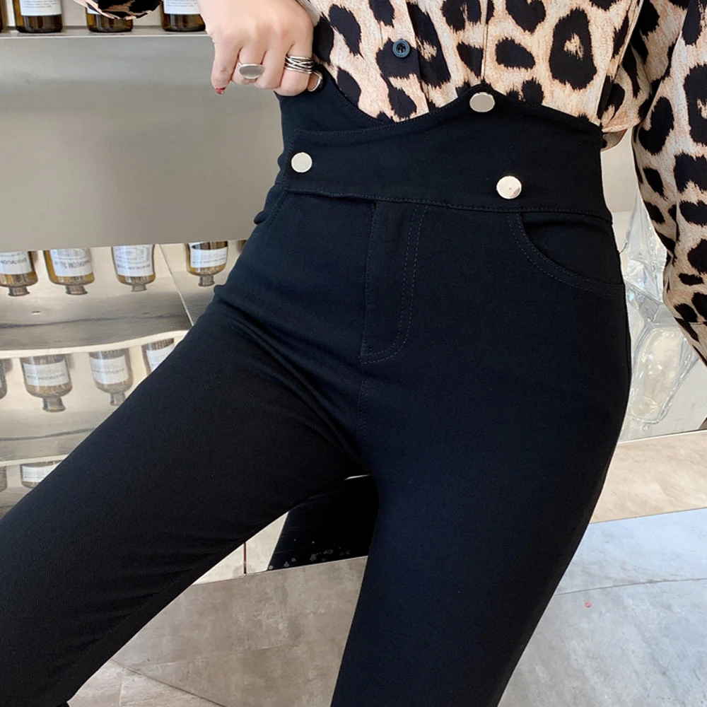 Женские леггинсы с высокой эластичной талией женские брюки корейские черные
