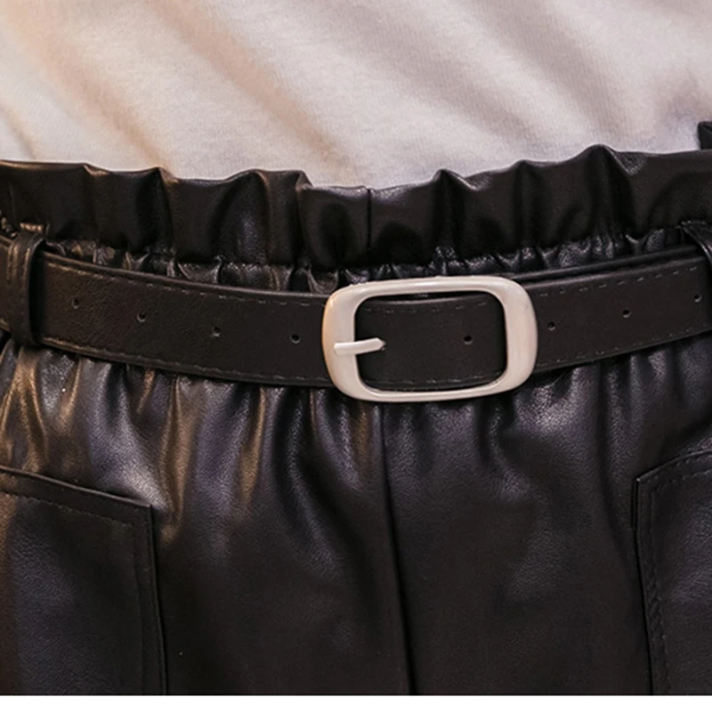 

High Waist PU Leather Shorts Women Cool Punk Sashes Wide leg Shorts Spring Autumn Casual Loose Elastic Waist Leather Shorts 2020