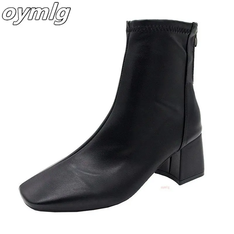 

NEW Women Zipper hot Boots Comfortable Mid Heel Ankle Boots Fashion Warm Winter Shoes Black White Women Boots High heel