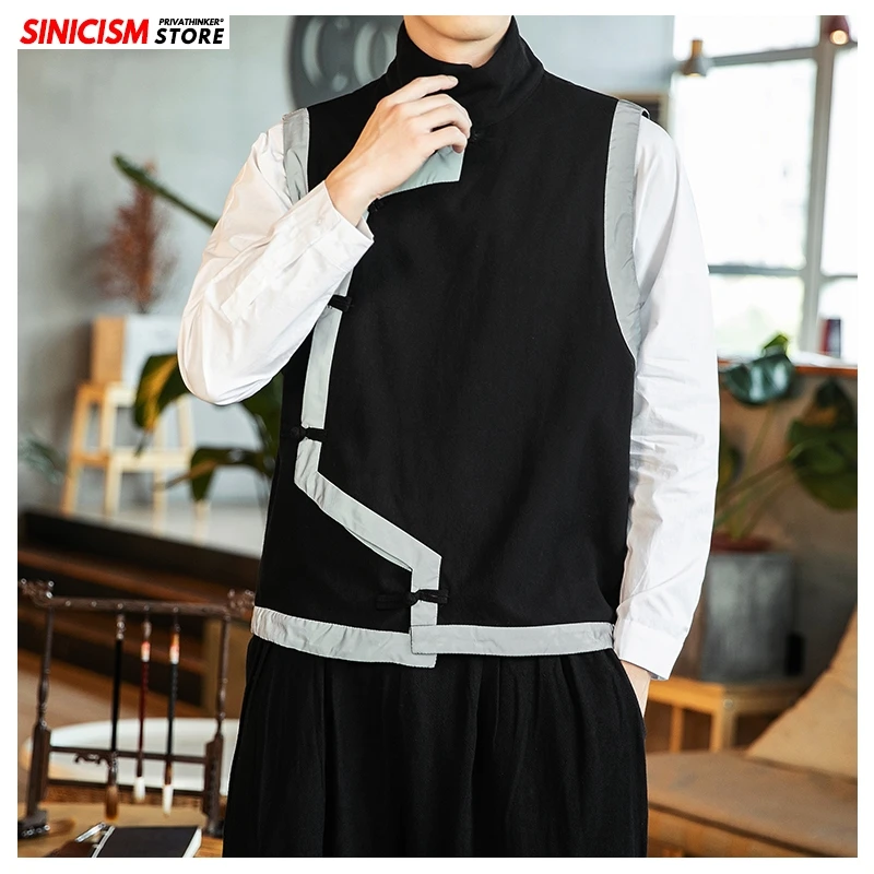 MrGoldenBowl Store Male Jacket Men Chinese Style Streetwear Vests 2020 Autumn Thicken Vintage Coats Traditional High Collar Tops | Мужская