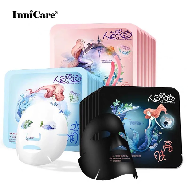 

InniCare 3Pcs/Sets Mermaid Face Mask Sets Moisturizing Brightening Anti Acne Facial Black Masks Women Korean Cosmetics Skin Care