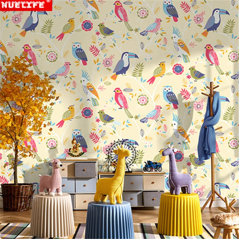

kids room wallpaper boy girl cartoon bedroom flower and bird wallpaper princess room environmental protection cute wallpaper