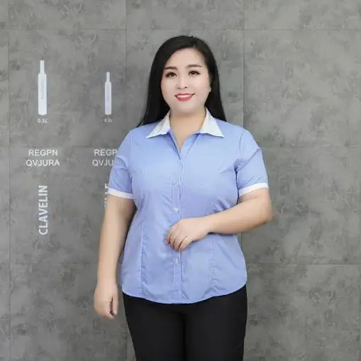 ropa mujer talla grande 4xl 5xl 6xl Women Blusas 2020 Summer Turn Down Collar Blouse Short Sleeve Striped Blue Shirts J943 | Женская