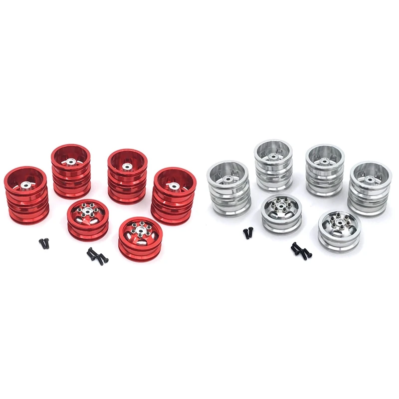 

2 Set Double Wheel Metal Wheel Rim Hub For WPL B16 B36 Q63 Q64 6X6 6WD 1/16 RC Truck Car Parts,Red & Silver