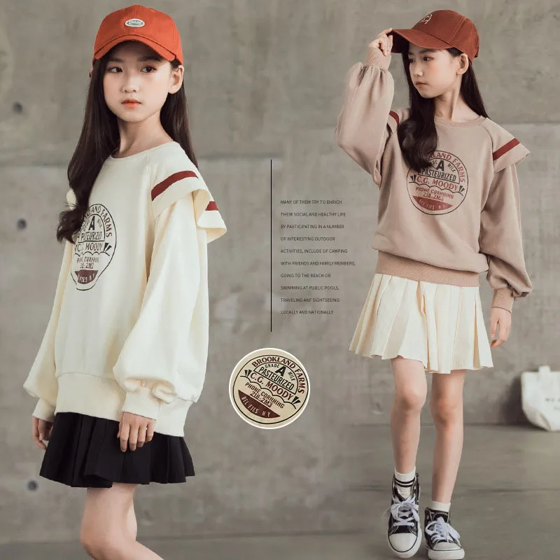 

Свитшот для девочек на весну и осень, Свободный Повседневный пуловер с надписью, топы, детская одежда, детские рубашки в студенческом стиле, ...