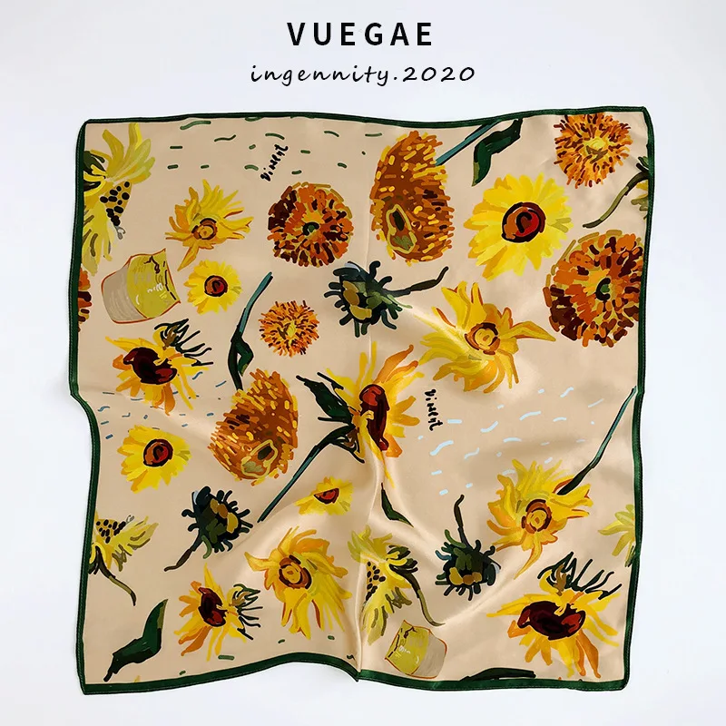 

Женский шарф из 2022 чистого шелка, квадратный шейный платок с маленьким искусственным принтом, пончо, шарфы, бандана 53 см