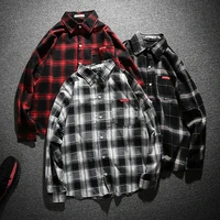 men shirt loose 2021 new spring and autumn retro plaid long sleeve male shirt student japanese style plus size 4xl 5xl s07