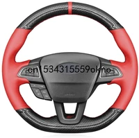 sew diy red leather carbon fiber car steering wheel cover for ford focus st rs 2015 2018 car accessories