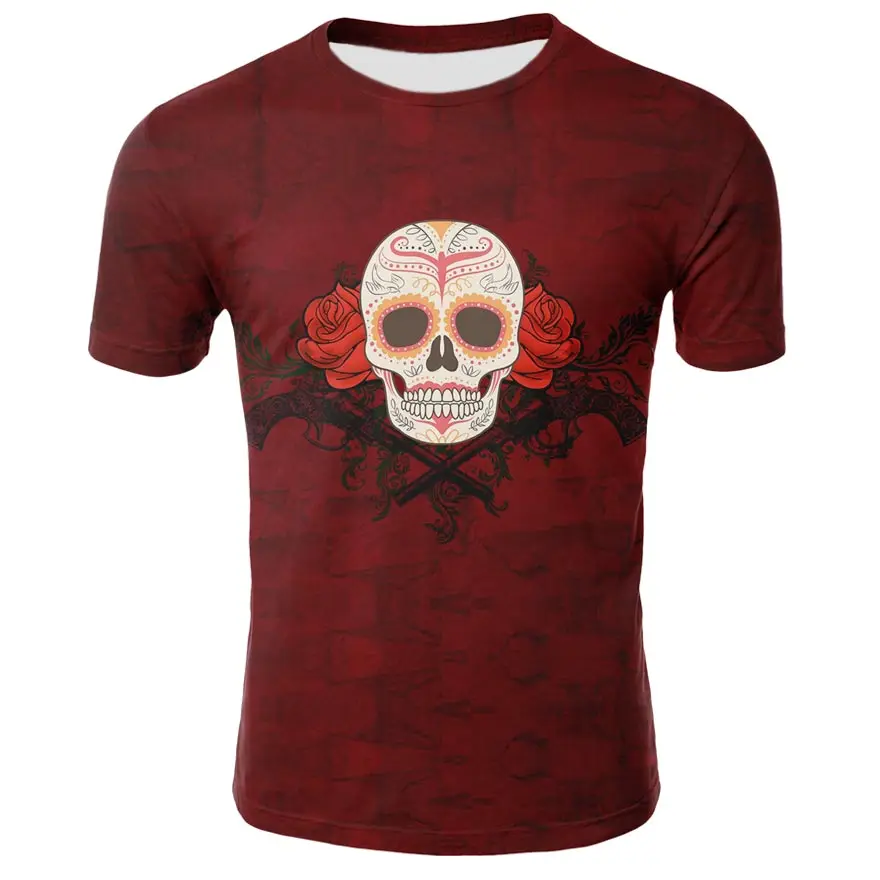 

Skeleton beauty rock cool 3D T-shirt men's punk 3D printing round neck T-shirt men's street T-shirt summer top men's fashion