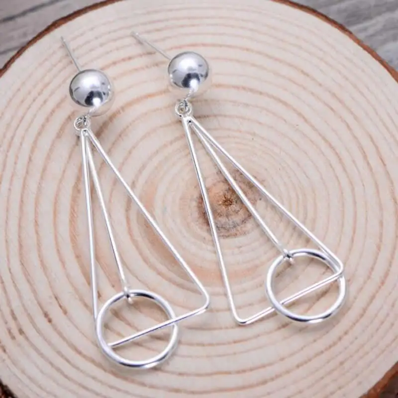 

Pure S925 Silver Earrings Fashion Women Triangle Dangle Earrings Stamp S925