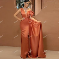 graceful orange evening dresses prom robe de soiree ruched celebrity graduation party gown vestidos de fiesta noche plus