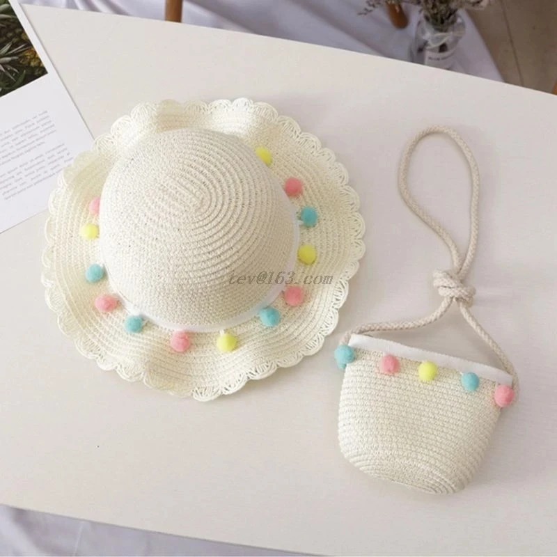 

Cute Girls Straw hat Sun Hat Should bag Handbag For Tour Summer Kid Princess Bow Beach Hats For Party Outdoor Beach