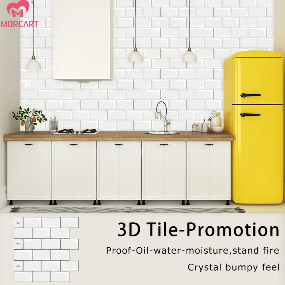 MORCART Peel and Stick Tiles Backsplash  home decor Self Adhesive Tile Stickers White Wallpaper for Kitchen Bathroom Room 1PCS