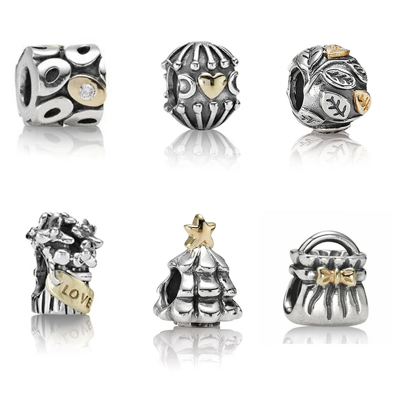 

2021 Новый S925 Серебряный и Золотой пакет, инкубационное сердце, букет любви, бусины для рождественской елки, классические ювелирные изделия А...