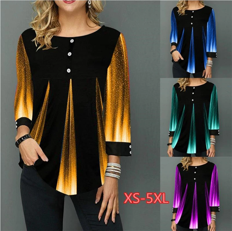 Весна и осень женская рубашка Круглый Воротник рубашечного кроя рукав 3/4 для