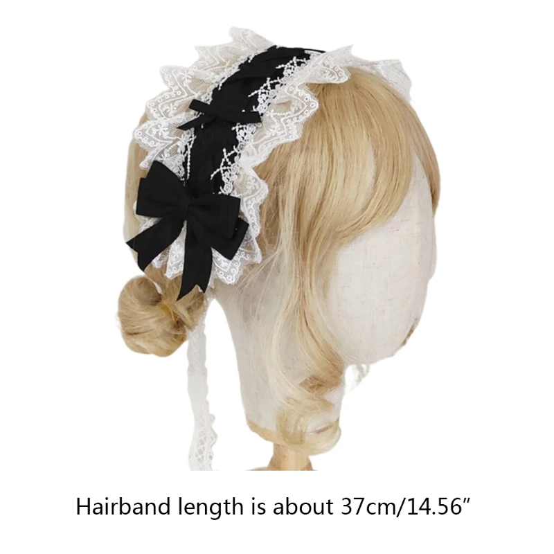 

2021 New Girls Ruffles Lace Headwear with Ribbon Bowknot Adorn Headband Cosplay Prop