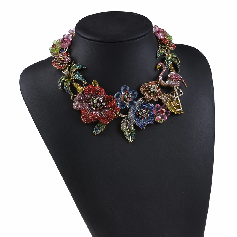 Красочное модное ожерелье Стразы с кристаллами чокер фламинго женское большим