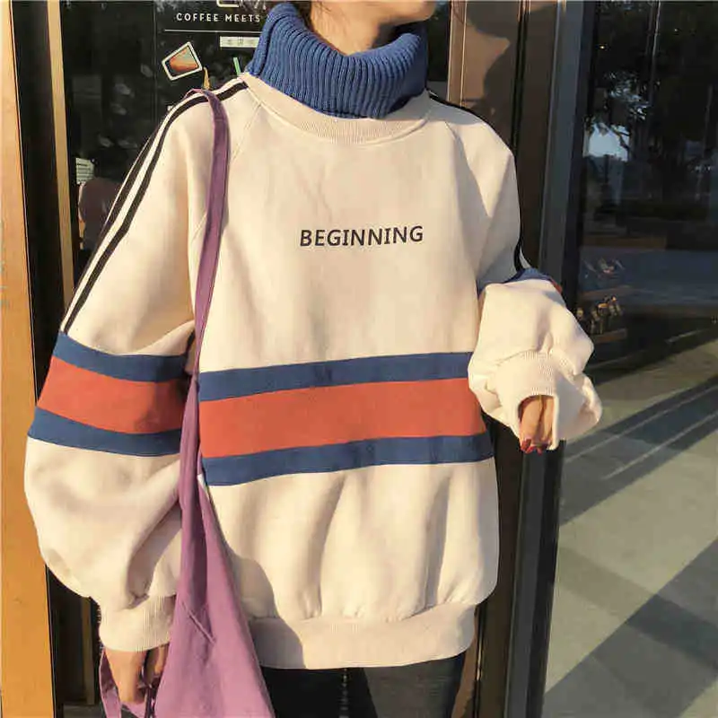 

2021 Hoodie Sweatshirt Women Winter Oversize Tops Fashion Pattern Printed Sweatshirt Autumn Turtleneck Outerwear Warm Pullover