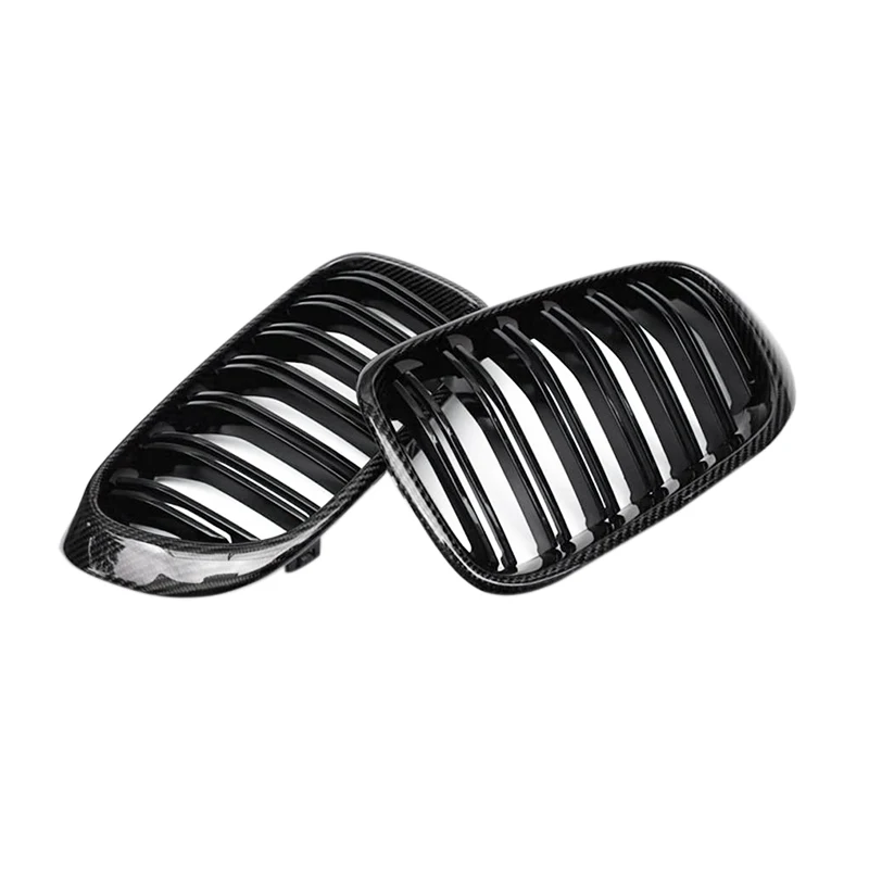 

Car Carbon Fiber&Gloss Black Double Slats Front Kidney Grille Grill For-BMW X3 F25 X4 F26 2014-2017