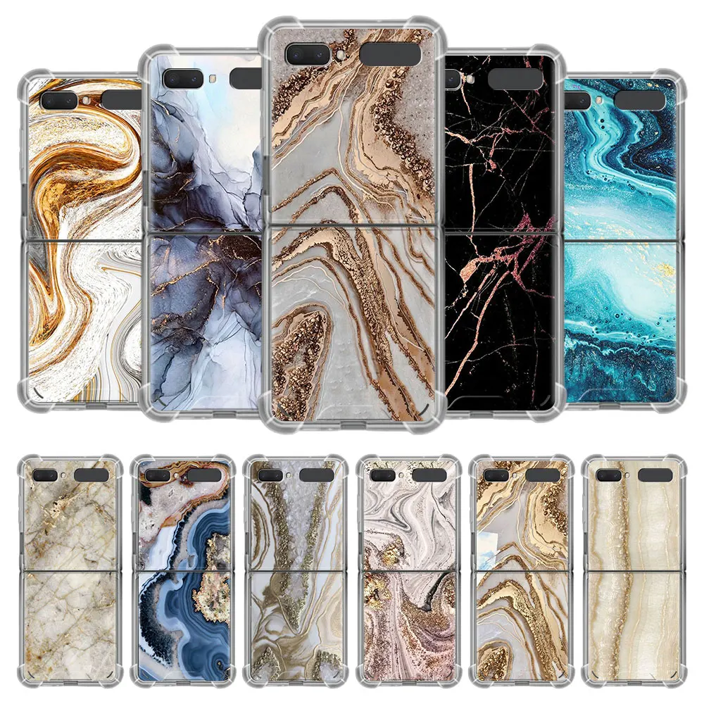 

AirBag Soft Clear Case For Samsung Galaxy Z Flip & Zflip 5G Luxury Anti-Knock Folding Phone Cover Fundas Luxury Marble Pattern