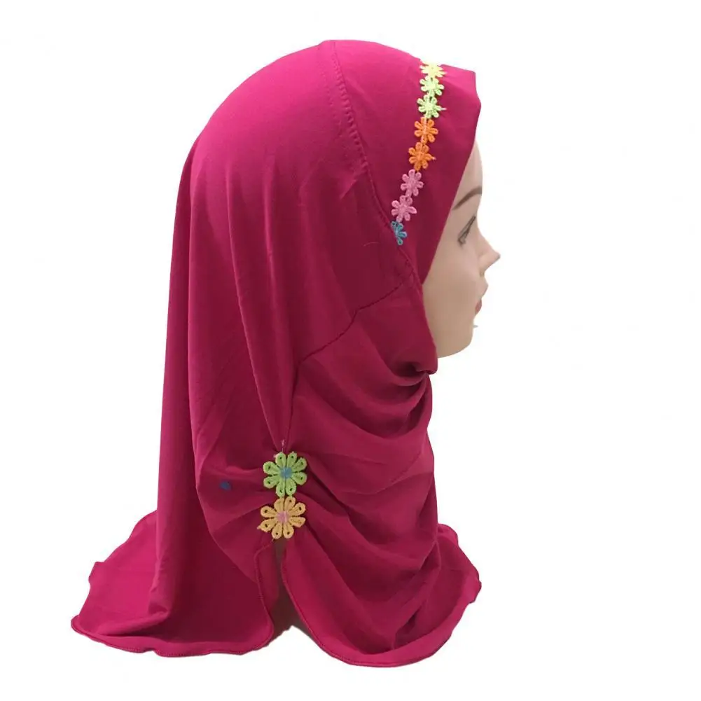 

Beautiful Kids Headscarf National Style Cute Kids Skin-friendly Sun-protection Bright Colors Floral Scarf for Christmas