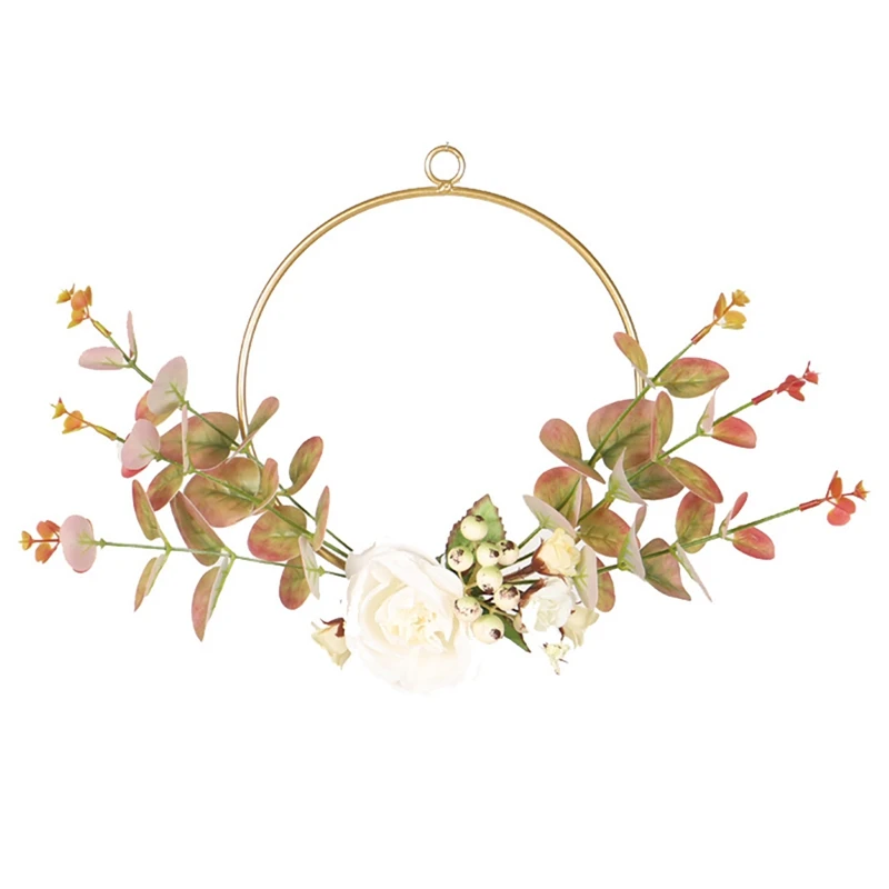 

Wrought Iron Color Eucalyptus Wall Hanging Flower Round Decorative Garland Wreath Simulation Eucalyptus Garland Halloween HOT