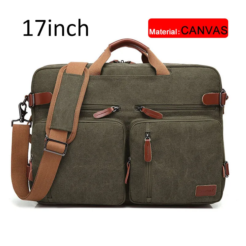 Army green canvas 17 17 дюймов трансформируемый портфель, мужская деловая сумка, сумка-мессенджер, повседневная сумка для ноутбука, многофункциональные дорожные сумки для мужчин, большие XA161ZC - Цвет: Army green canvas 17
