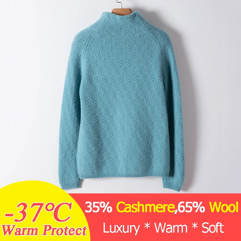 Real Goat Cashmere Sweater Female High Collar Blue Pullover Women Winter Bottomming Shirt Turtleneck Aesthetic | Женская одежда