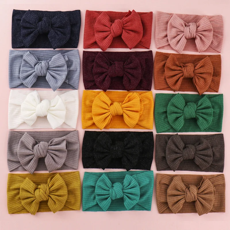 

Large Bowknot Baby Girls Headband Wide Nylon Elastic Hair Bands Knitted Newborn Turban Head Wrap Hair Accessories 27 Colors