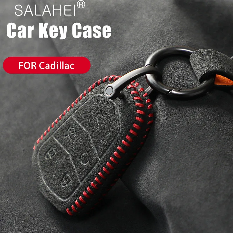 

Suede Car Key Case Shell Keychain For Cadillac ATS-L CT4-CT6 C8 Corvette CTS DTS XT5 Escalade ESV 28T SRX STS XTS ELR 2014-2021