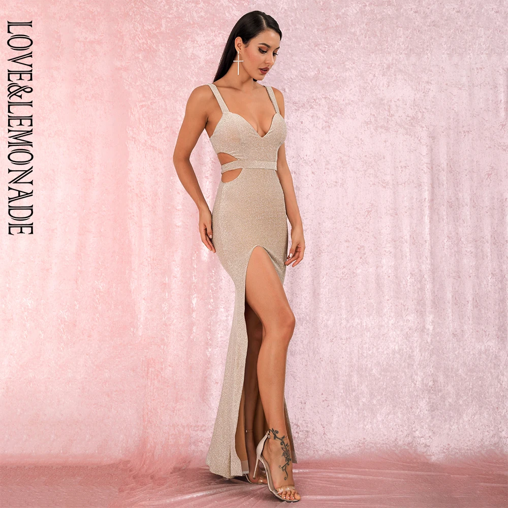 Женское вечернее платье LOVE & LEMONADE абрикосовое облегающее труба из