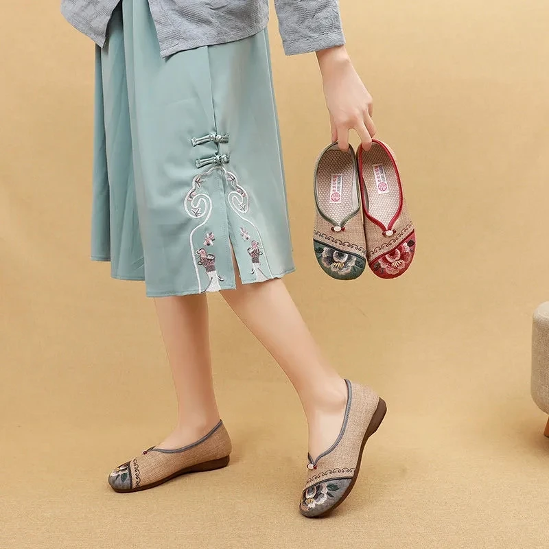

Vintage Chinese Embroidery Shoes Womens Summer Breathable Floral Flats Ladies Ethnic Loafers Women's Vulcanize Shoes Sneakers