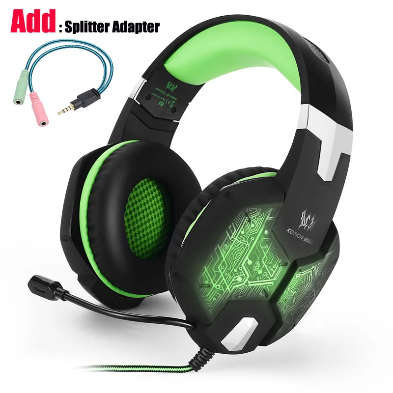 Green and Cable Наушники с микрофоном игровые наушники для компьютера пк и подсветкой выставка Многоцветный Led light LOTONE 2.1 метра кабель 2 mini 3.5 мм Штекер игровые гарнитура с Микрофоном для компьютера - Цвет: Green and Cable