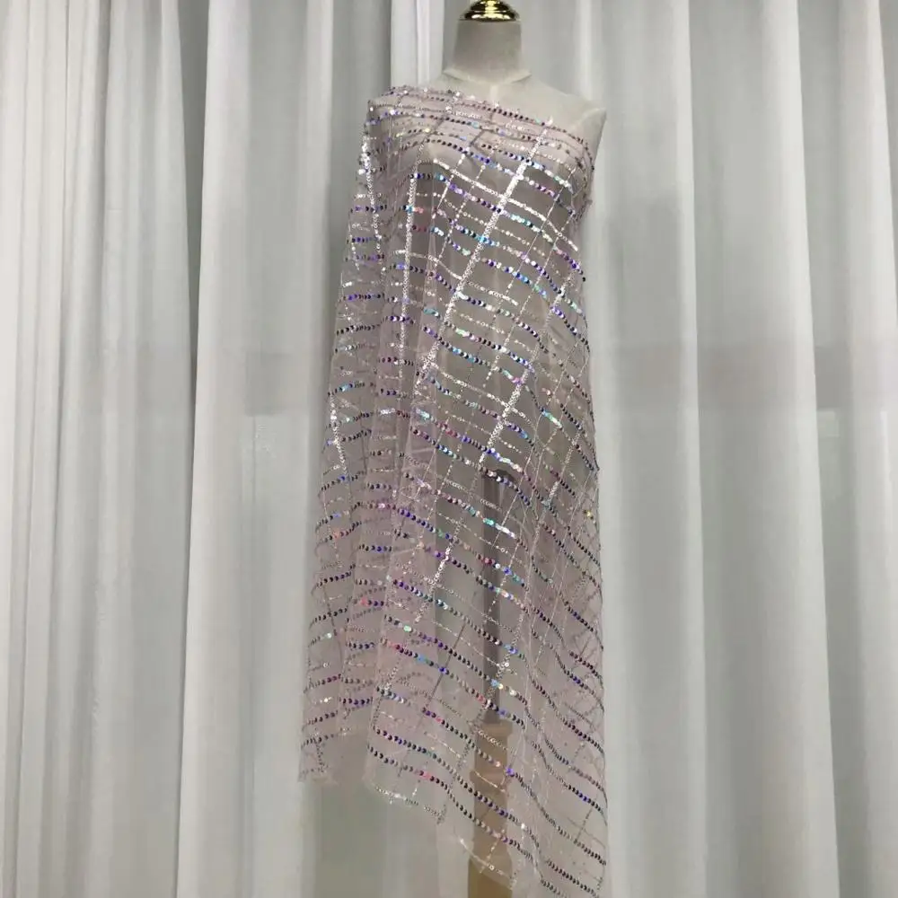 Кружевная ткань в африканском стиле с разноцветными блестками и бисером высокое