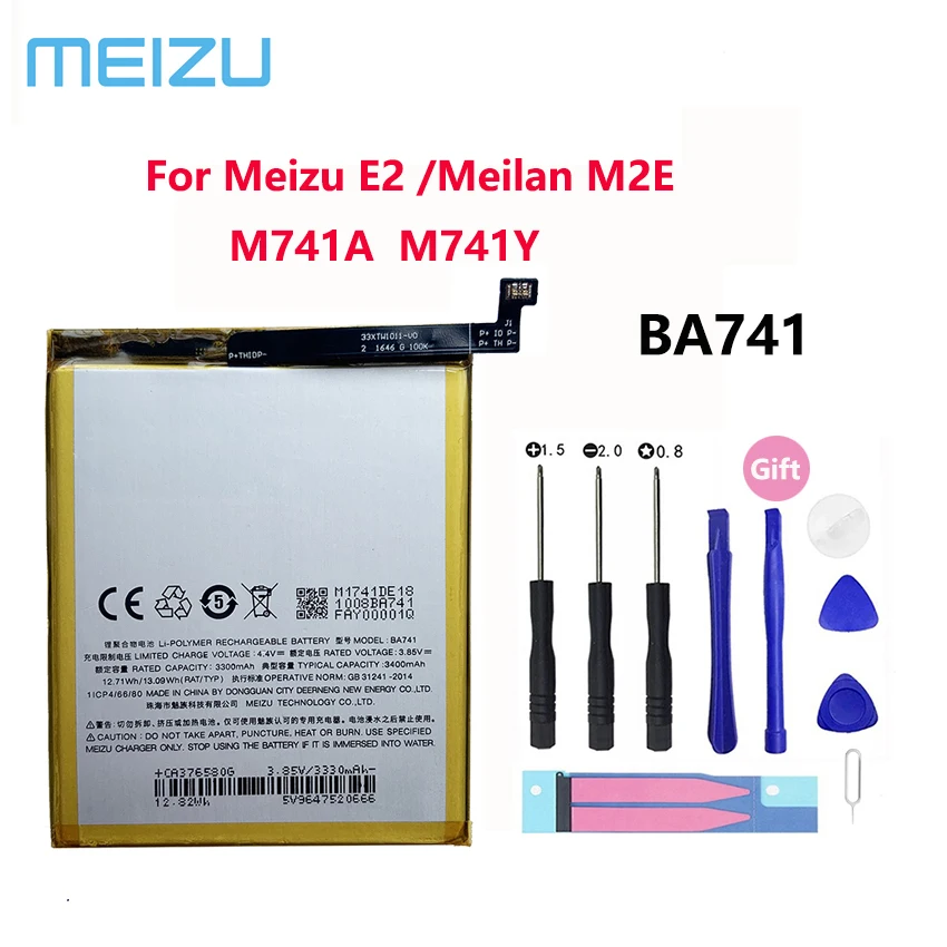 

100% Original 3400mAh BA741 Replacement Batteries For Meizu E2 Meilan M2E M741 Series M741A M741Y Phone Battery Bateria