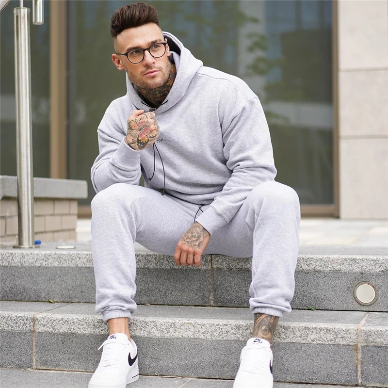 

Autumn Hoodeds Tracksuit Fashion Running Men's Sportswear Two Piece Sets Cotton Thick Hoodies+Pants Sporting Suit Male Hoodies