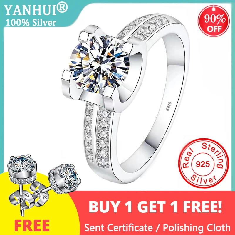 

Classic 4 Claws Design Round Cut 2 Carat Zirconia Diamond Women Wedding Engagement Rings Bridal Silver 925 Jewelry Hot Sale R004