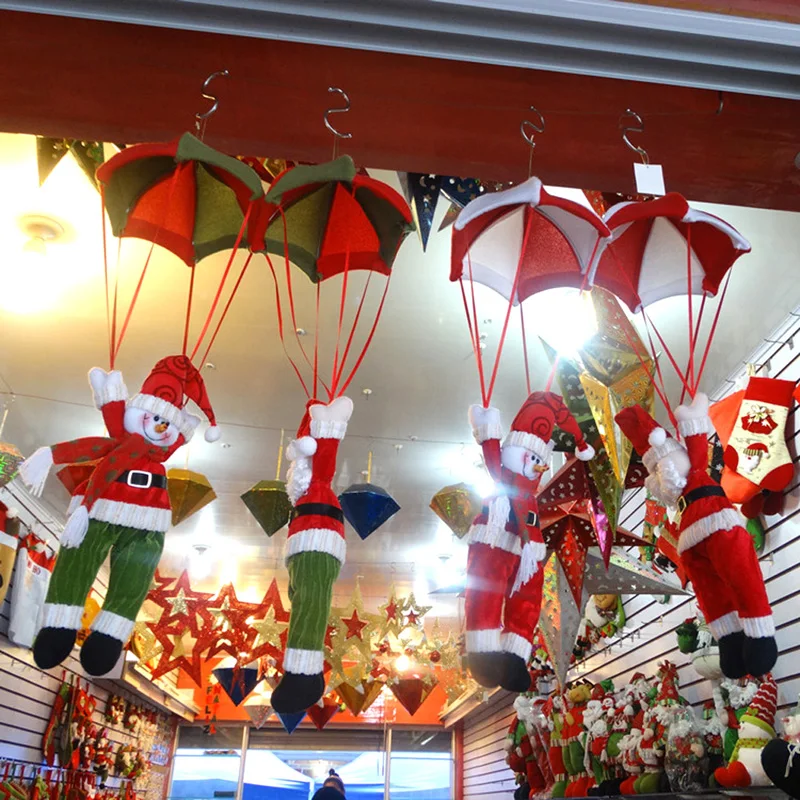10pcChristmas Home Ceiling Decorations Parachute 24cm Santa Claus Smowman New Year Hanging Pendant Christmas Decoration Supplies