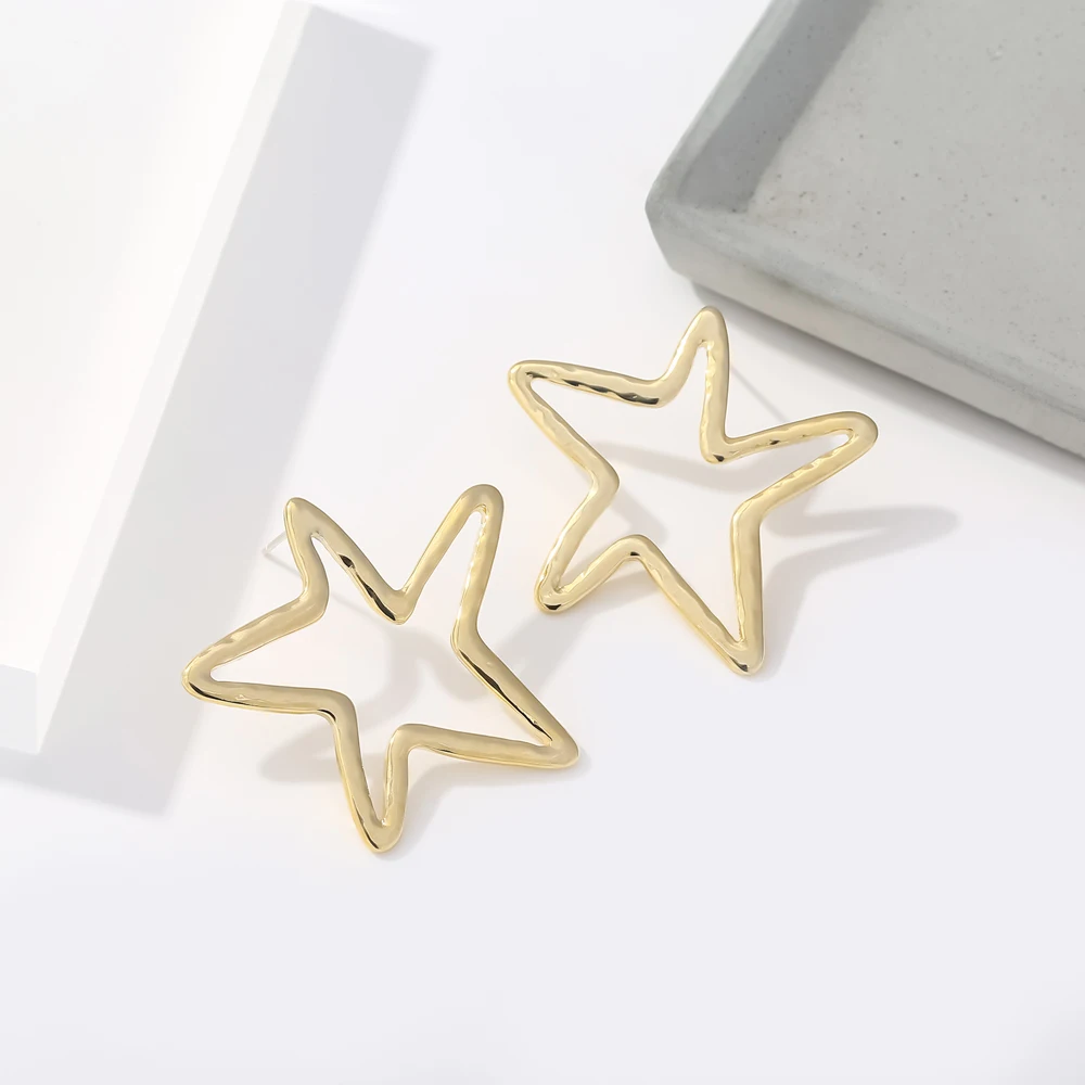 Yhpup Fashion Charming Star Hollow Geometric Golden Metal Earrings for Women Simple Party Statement Trendy Jewelry | Украшения и