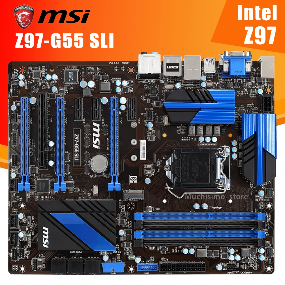 Online LGA 1150 MSI Z97-G55 SLI Motherboard DDR3 32GB PCI-E 3,0 M.2 VGA DVI I7 I5 I3 PCI-E X16 Desktop Z97 Placa-Mãe 1150 ATX Verwendet