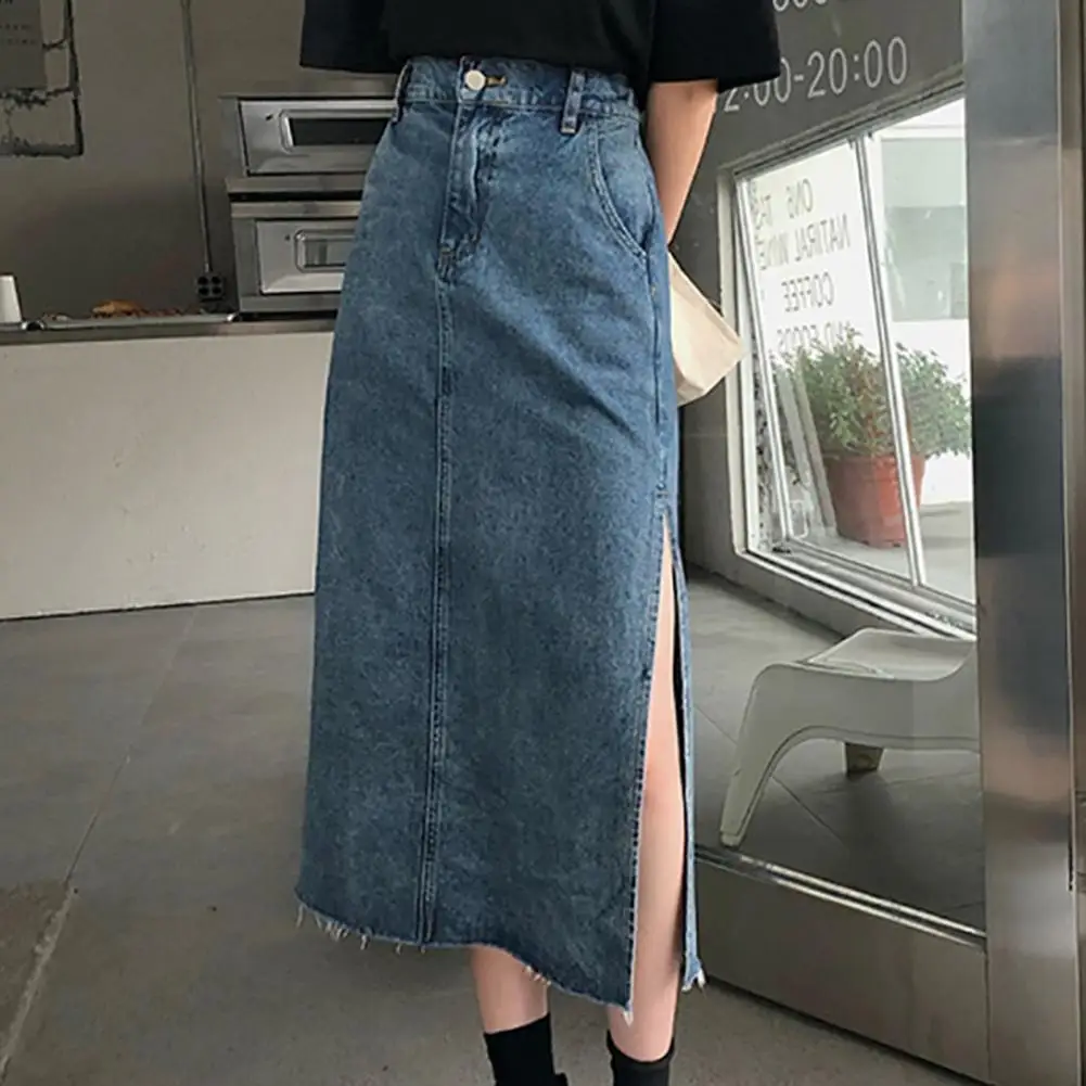 

Summer Skirt Women Solid Color Split Women High Waist Split Pockets All Match Skirt Women's Clothing Skirts 2021