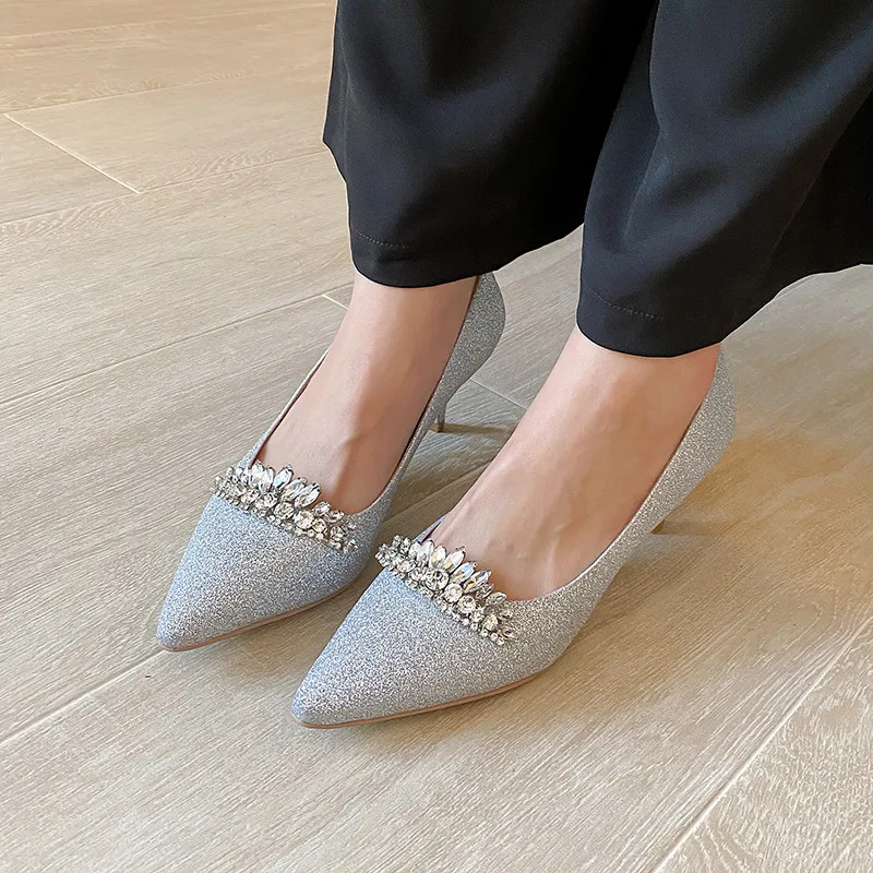 FEDONAS Новая женская обувь Свадебные стразы Туфли-лодочки с заостренным носком на
